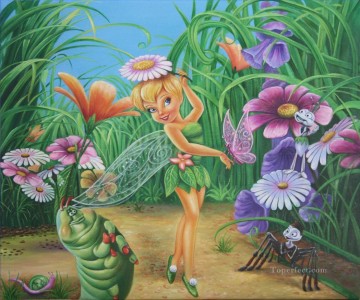 オリジナルフェアリーエンジェル Painting - 妖精ティンカーベルとその仲間たち 蝶 アリ クモ 毛虫